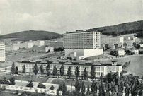 Labour Square, the large building in the centre of the picture is the Hotel, the white building in front of it the Cinema.