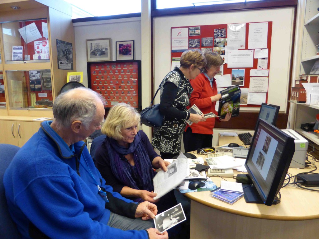 Georgette Miller (foreground) and Gill Todd (background) research the Bata past aided by volunteers Rhys and Barbara respectively