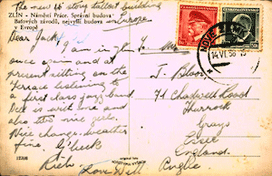 Back of postcard sent home to Jack, his brother by Richard in 1938.